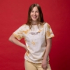 Sargento Cheese With Standards Tee worn from the front with cream and golden tie-dye pattern