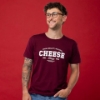 Sargento Heritage Cheese Tee worn from the front in burgundy with vintage cheese graphic