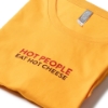 Close-up of Sargento Hot People Eat Hot Cheese Tee showing front graphic on golden yellow shirt