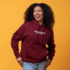Sargento State of Mind Hoodie worn from the front in burgundy with “Probably Thinking About Cheese” design
