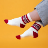 Sargento Signature Socks worn with white body, red toe and heel, and striped Sargento logo cuff