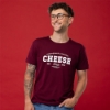 Sargento Heritage Cheese Tee worn from the front in burgundy with vintage cheese graphic