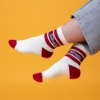 Sargento Signature Socks worn with white body, red toe and heel, and striped Sargento logo cuff