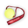 Sargento Cheese Zoomies dog toy with yellow tennis ball and red strap featuring “Cheese Gives Me Zoomies” text