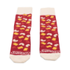 Pair of Sargento Balanced Breaks Snacks Socks angled to show red allover pattern and cream accents